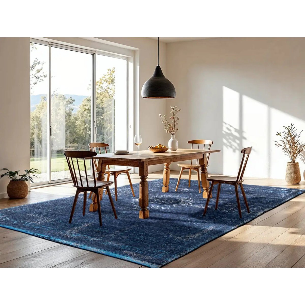 Tapis de salon et chambre tissé plat MEDAILLON bleu, NOVATREND