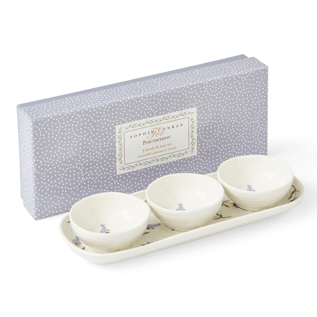 Set of 3 Lavandula Dip Bowls & Tray white, SOPHIE CONRAN FOR PORTMEIRION