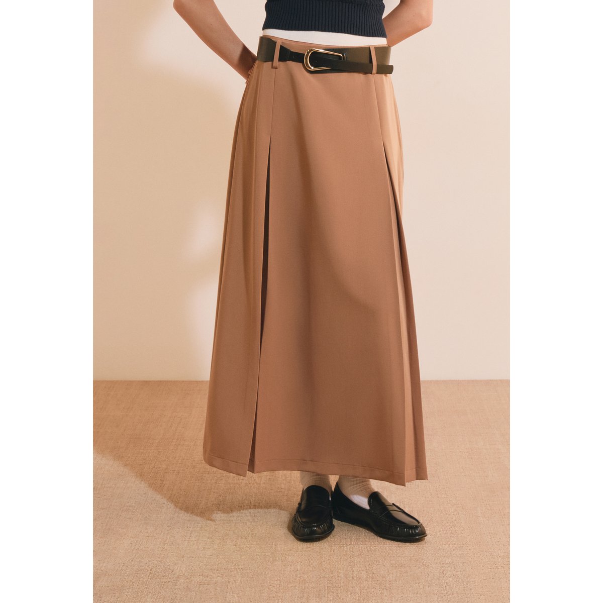 Jupe midi à pinces JASMINE beige, ETAM