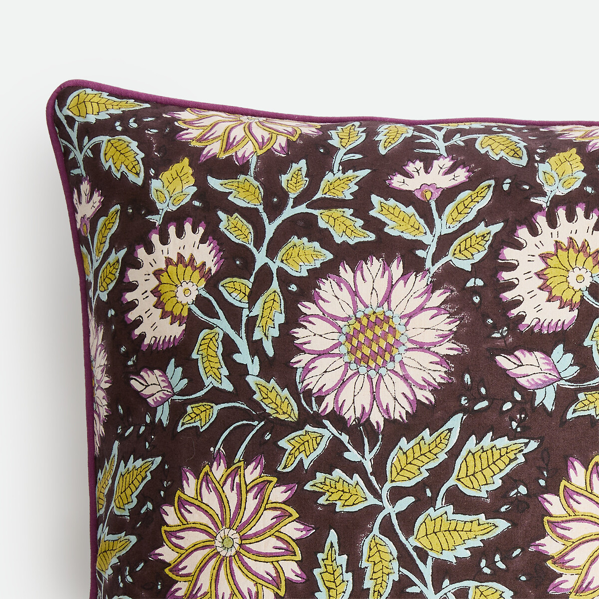 Housse de coussin, en coton imprimé block-print, SHANDIRA bordeaux/céladon, LA REDOUTE INTERIEURS
