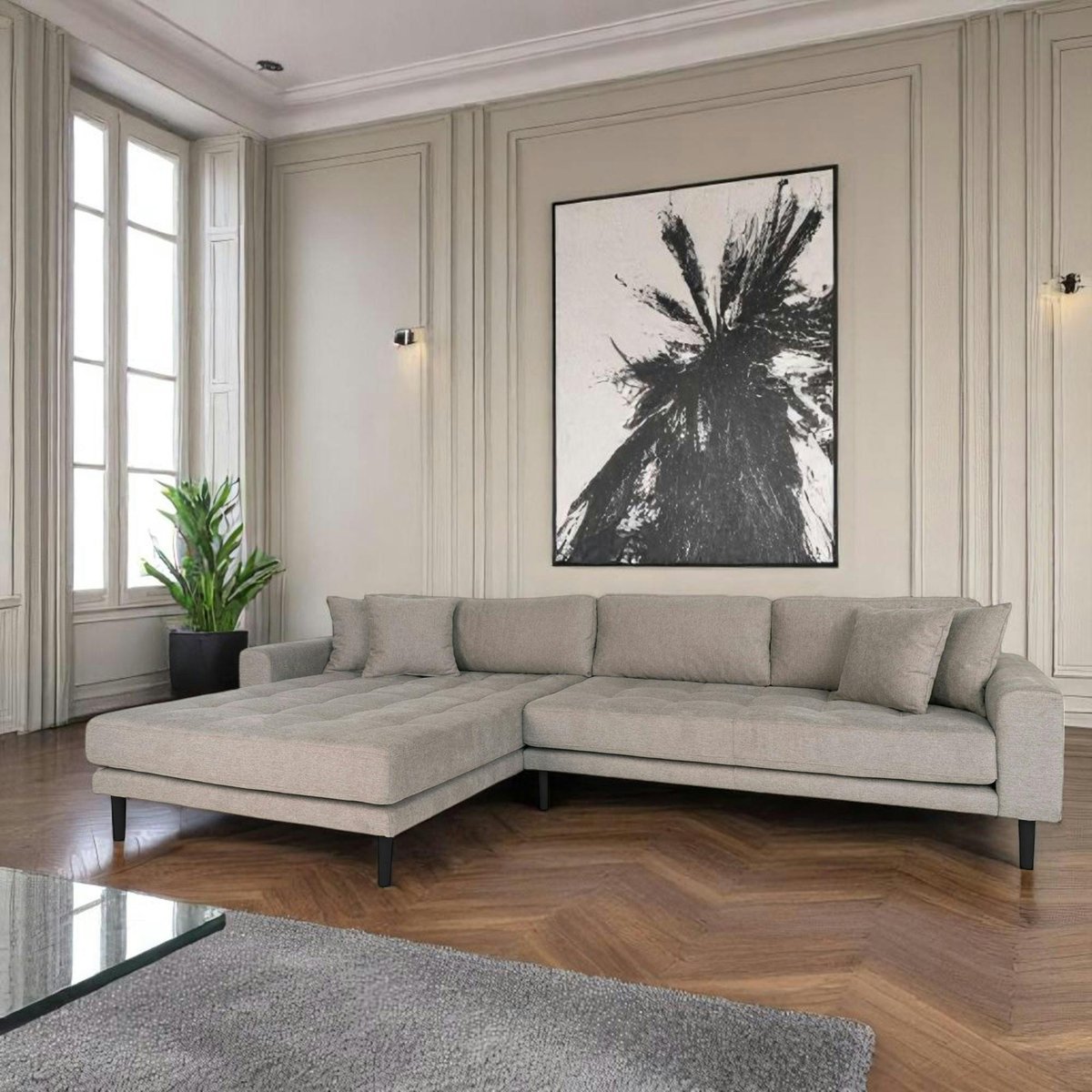 Canapé tissu avec angle méridienne AMSTERDAM gris minéral - méridienne gauche, PIER IMPORT