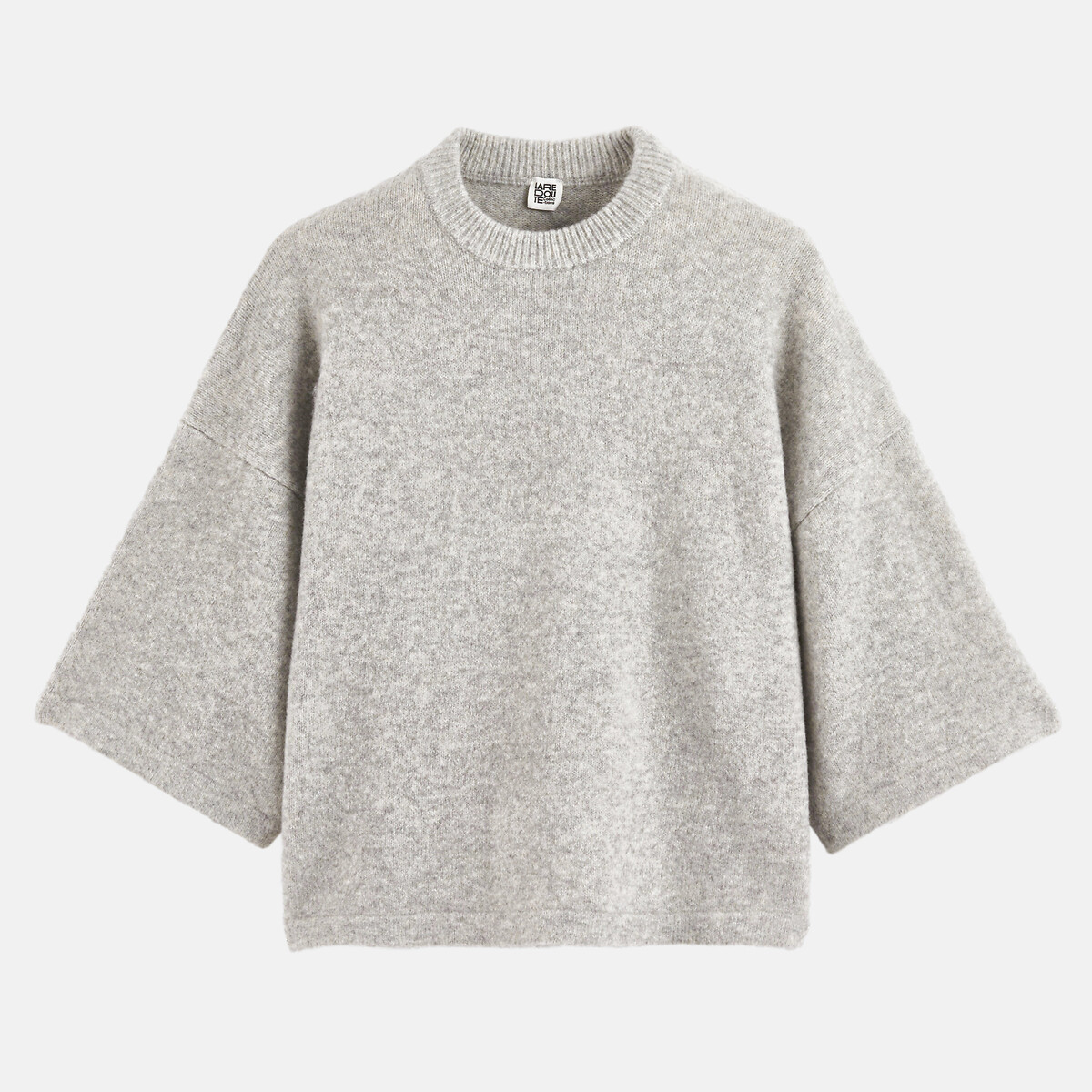 Pull col rond ample manches courtes gris chiné, LA REDOUTE COLLECTIONS