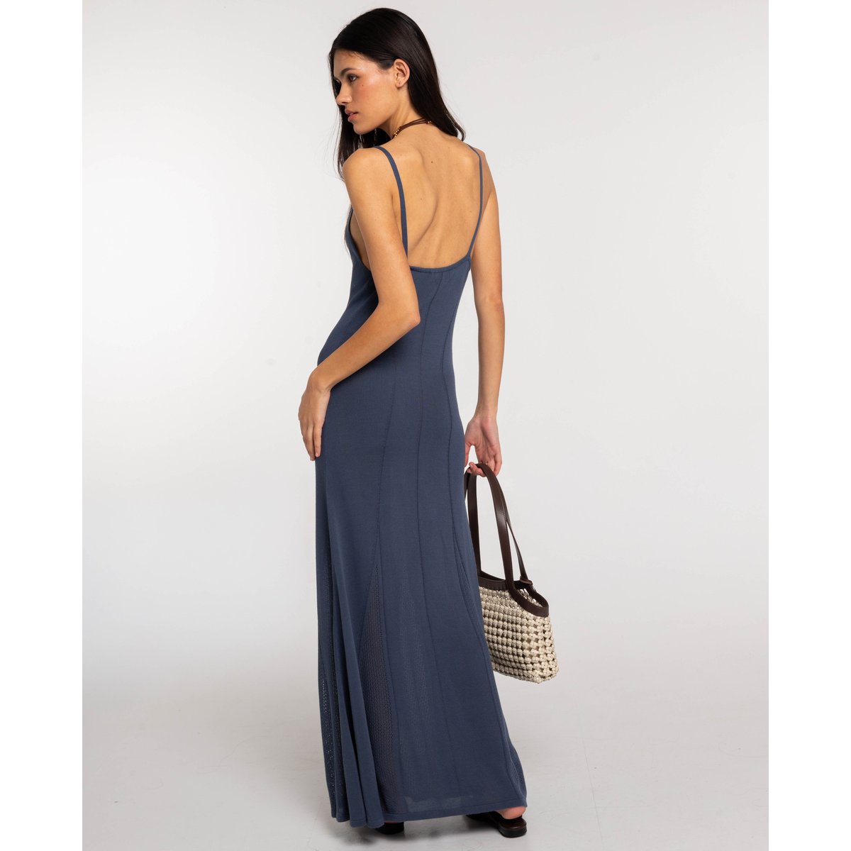 Robe longue en maille avec godets bleu, THE-ARE