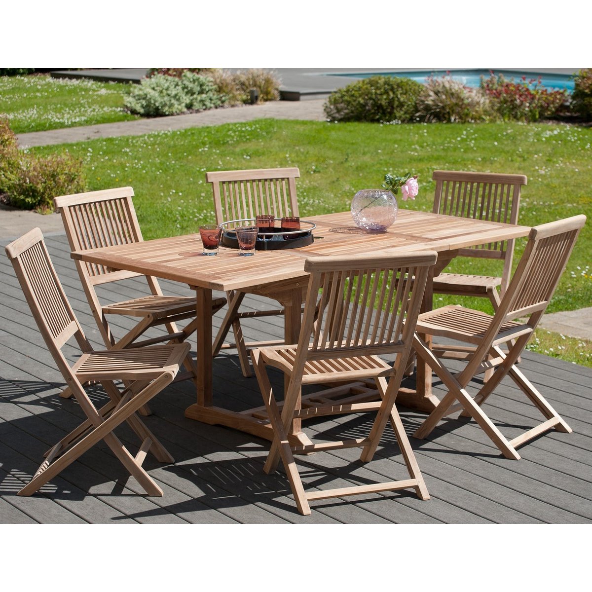 Lot de 2 chaises de jardin pliantes en bois de teck brut massif SUMMER bois naturel, PIER IMPORT