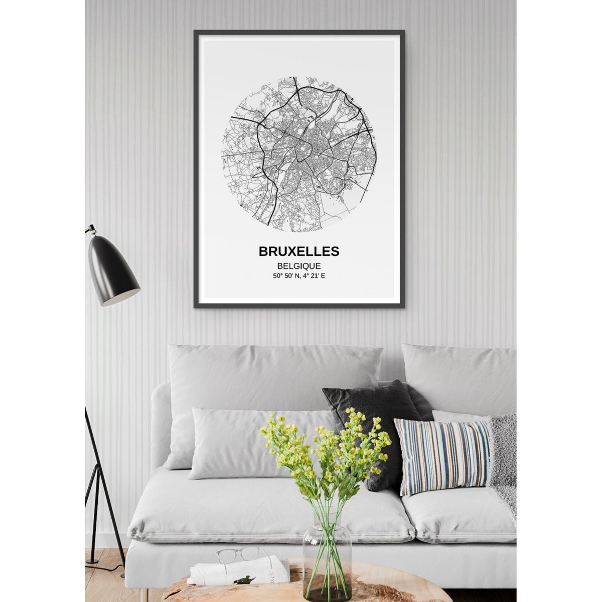 Affiche Carte Bruxelles blanc, L'AFFICHERIE