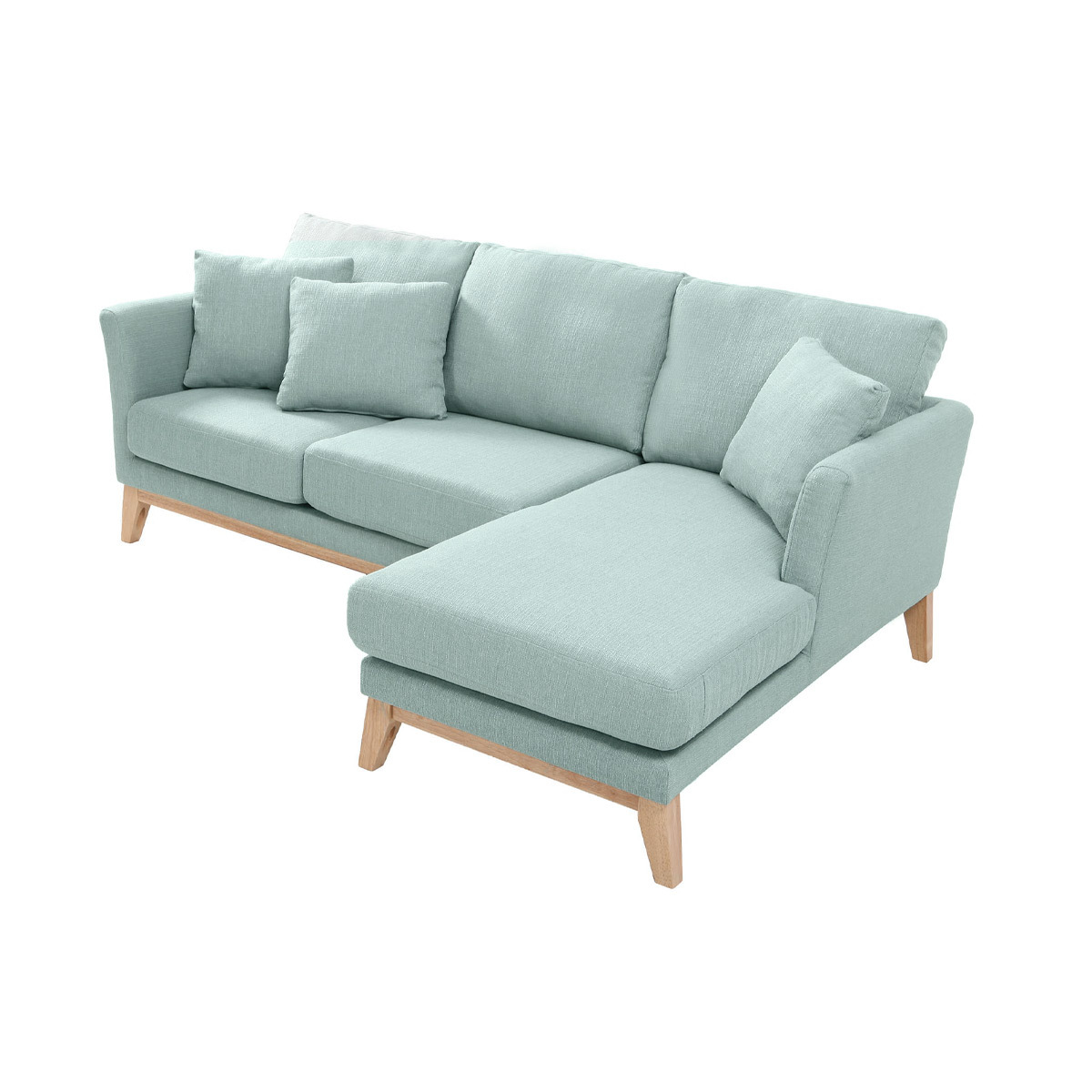 Canapé d'angle droit scandinave déhoussable 4 places en tissu et bois OSLO vert lagon, MILIBOO