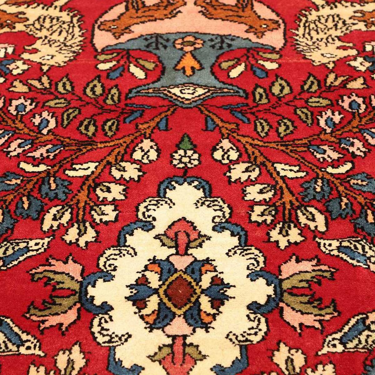 Tapis d'orient aux motifs orientaux, noué main, artisanal HAMADAN 41 rouge, bleu, crème, UN AMOUR DE TAPIS