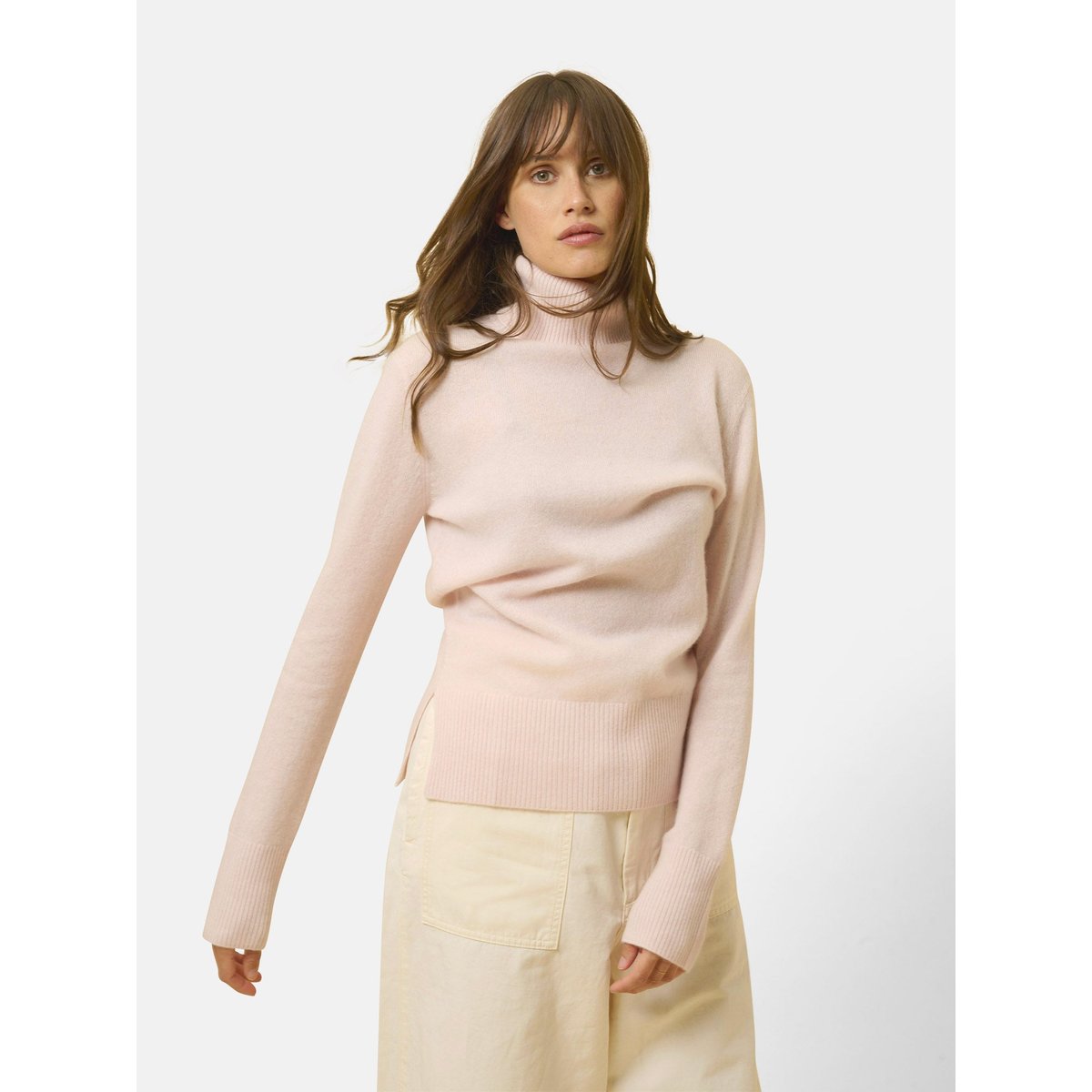 Pull Col Roulé Poudre Lexie rose clair, JUST CASHMERE
