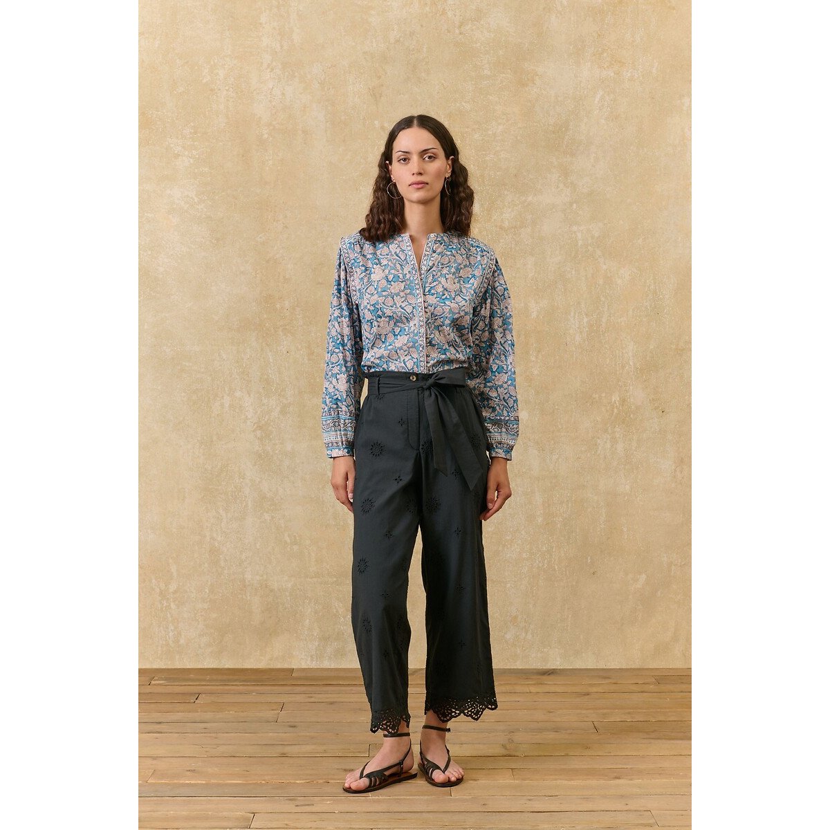 Pantaloni dritti ricamati, ABUELA nero , LOUISE MISHA