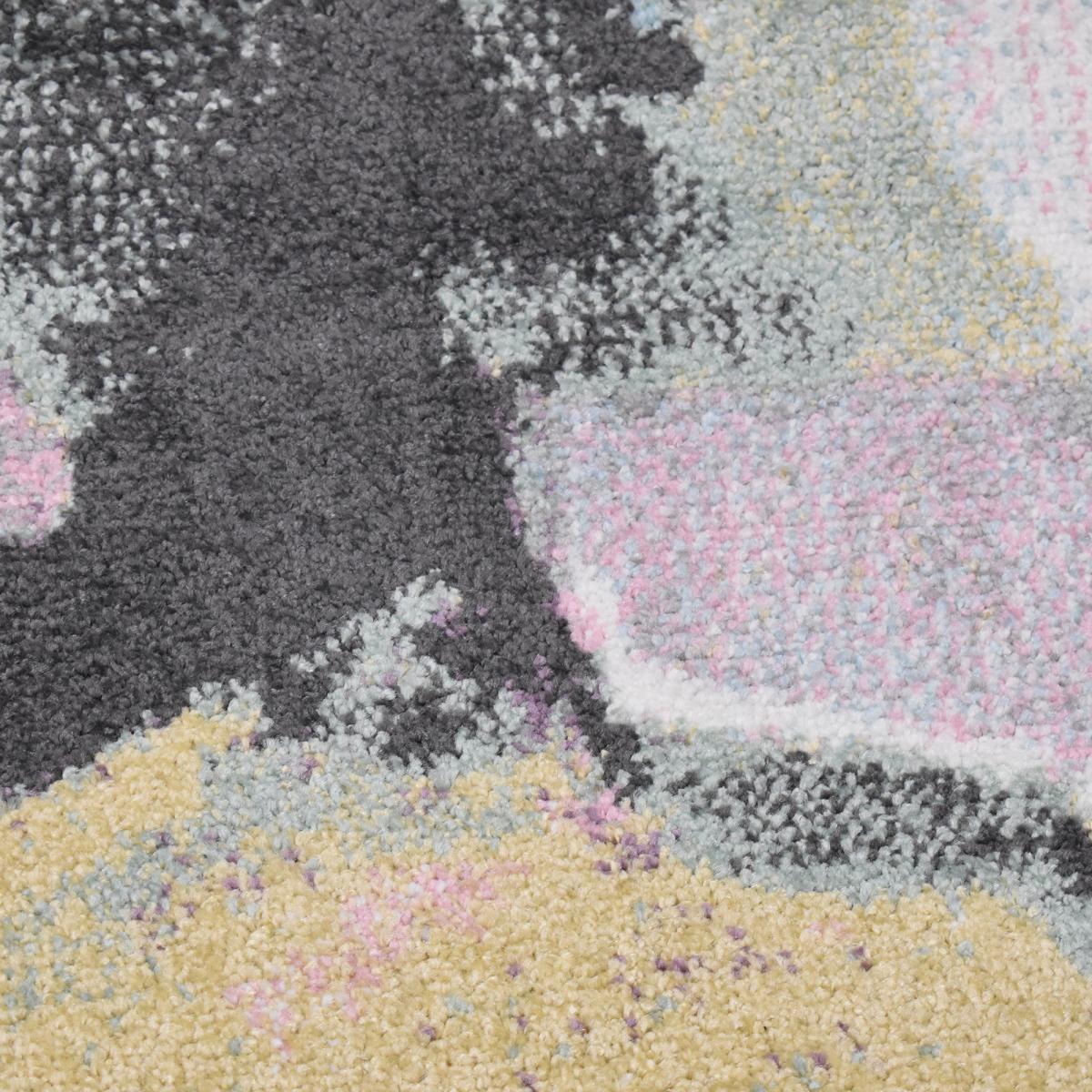 Tapis chambre tissé motif abstrait CLANDA beige, marron, rosé, bleu, UN AMOUR DE TAPIS