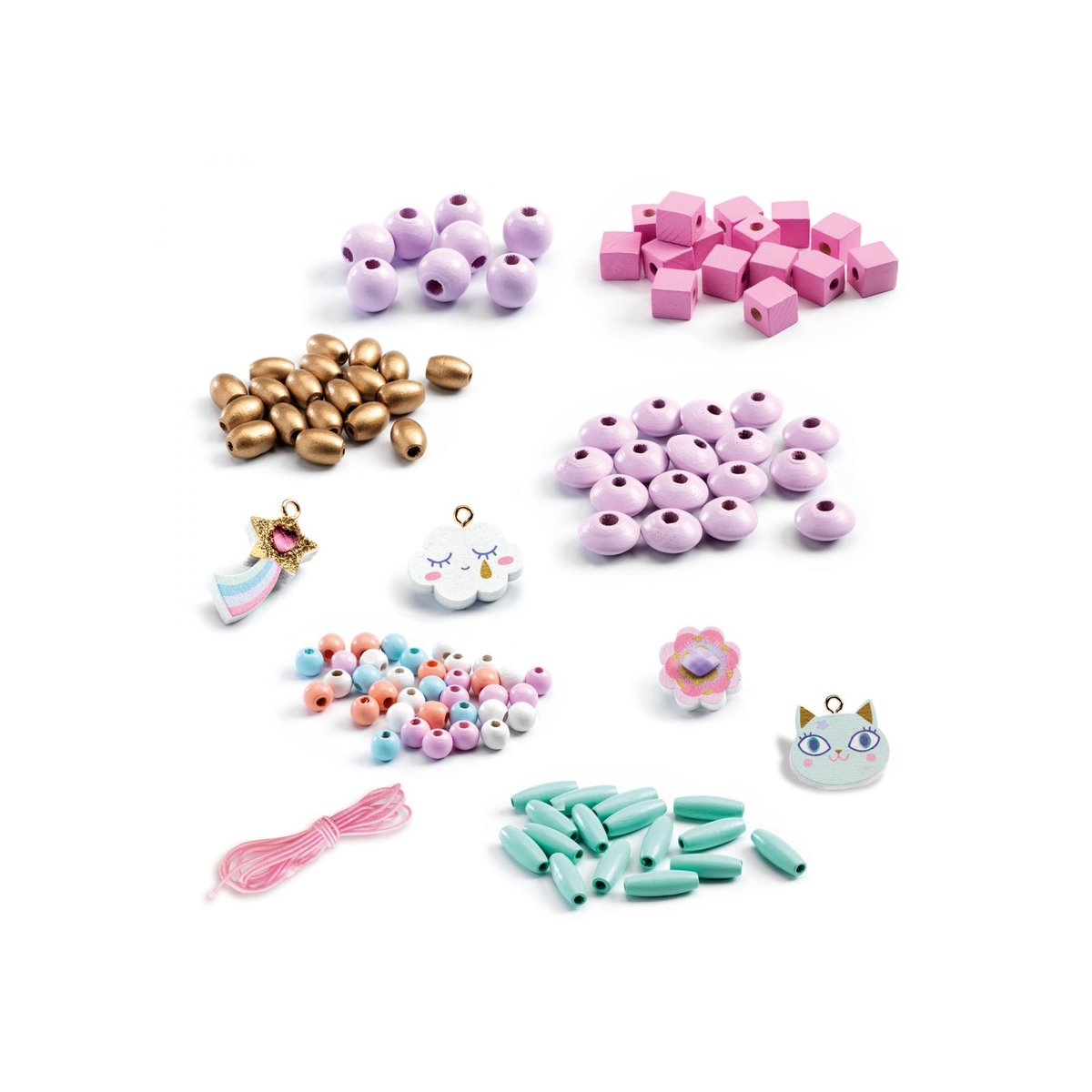 Perles et bijoux - Perles bois - Arc-en-ciel multicolore, DJECO