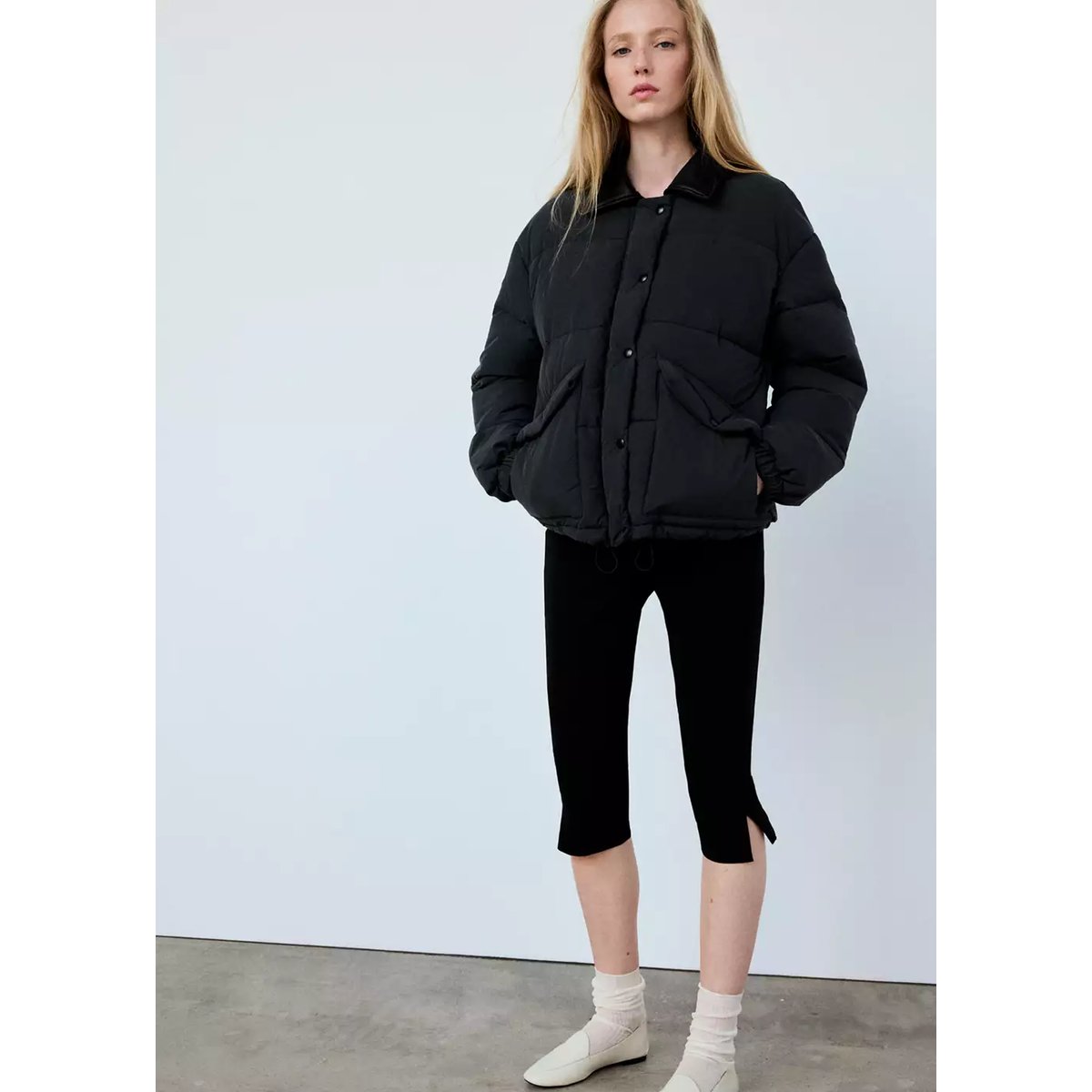 Anorak matelassé col imitation fourrure gris anthracite, MANGO