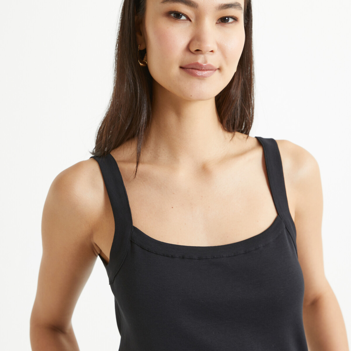 Tank Top mit Karree-Ausschnitt, reine gekämmte Baumwolle schwarz, ANNE WEYBURN