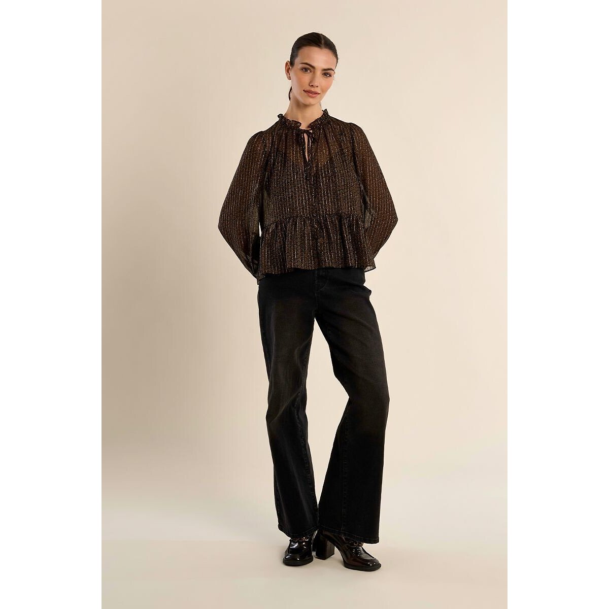 Blouse en voile avec fils métallisés dorés noir, MOLLY BRACKEN