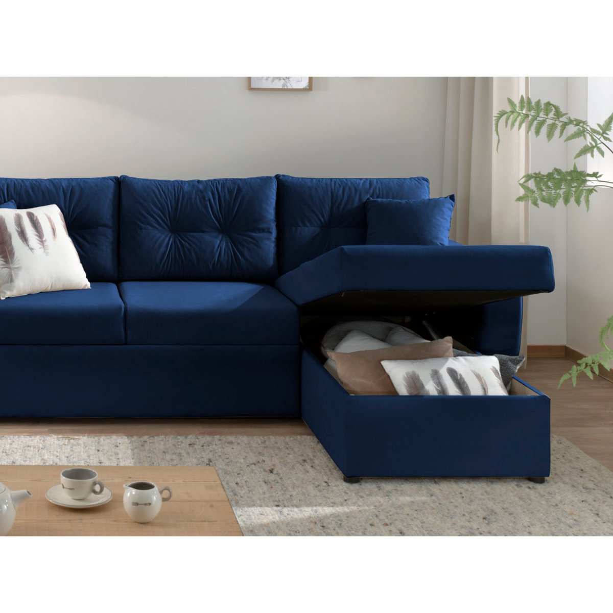 Canapé d'Angle Convertible 4 places - ASTORIA bleu marine, BEST MOBILIER