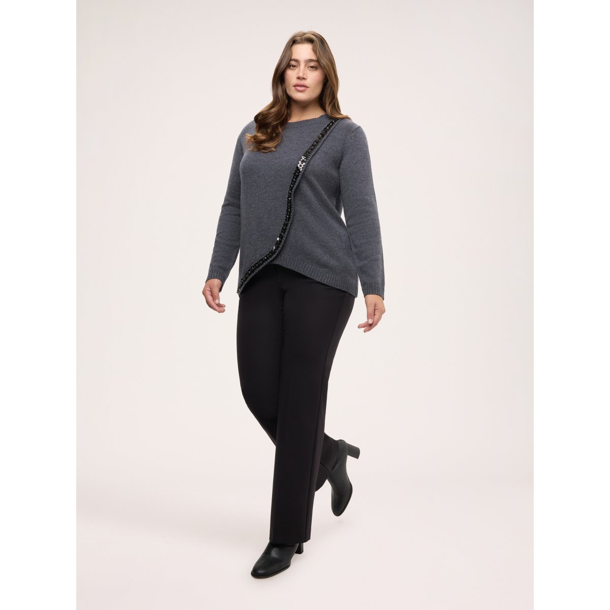 Pull avec bande de paillettes gris, FIORELLA RUBINO