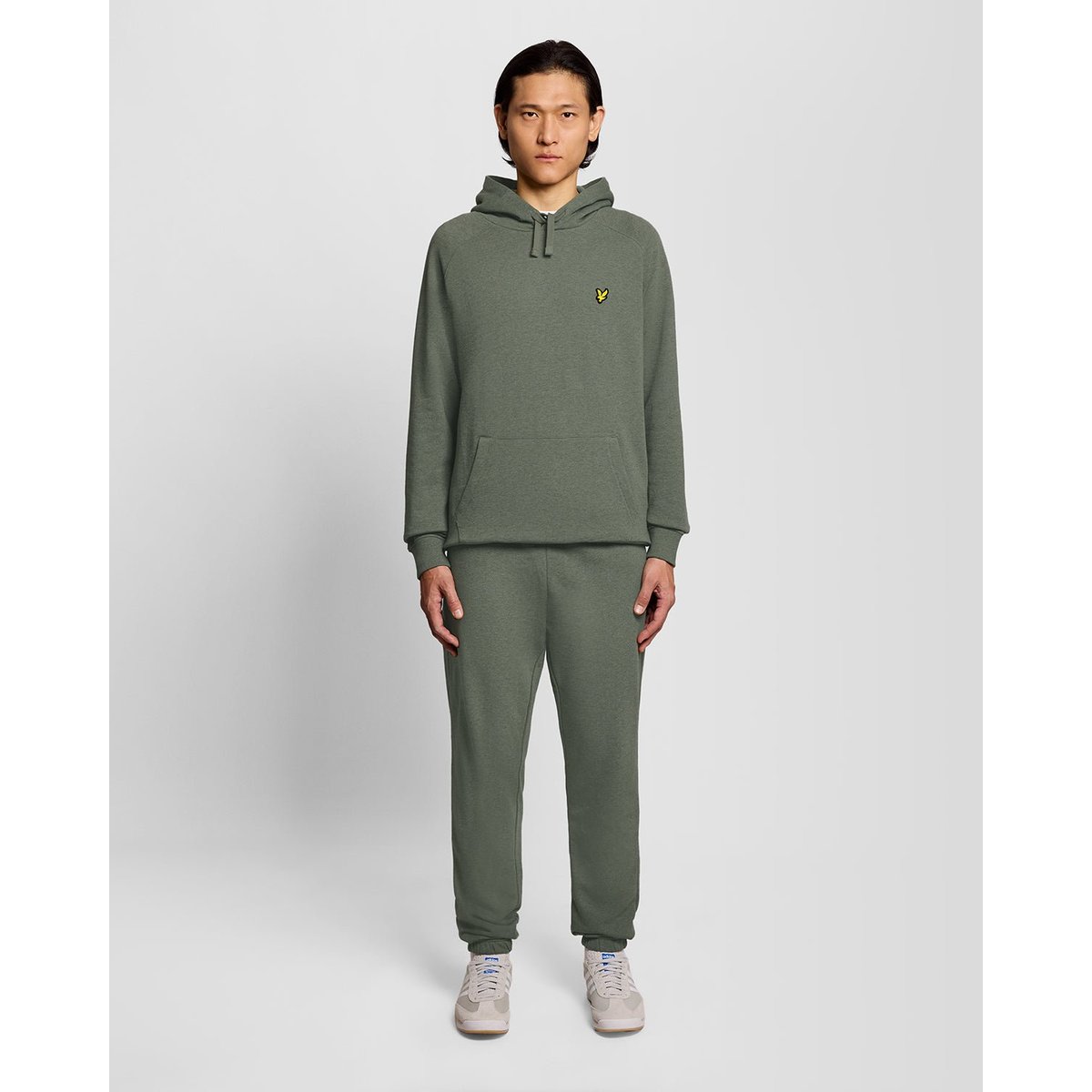 Sweat à capuche en coton chiné raglan vert kaki tri chiné, LYLE & SCOTT