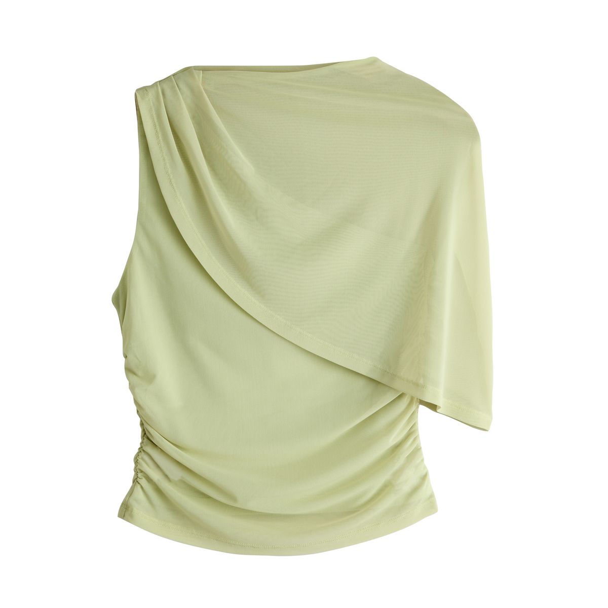 Haut effet cape asymétrique en mesh vert sauge, NEXT
