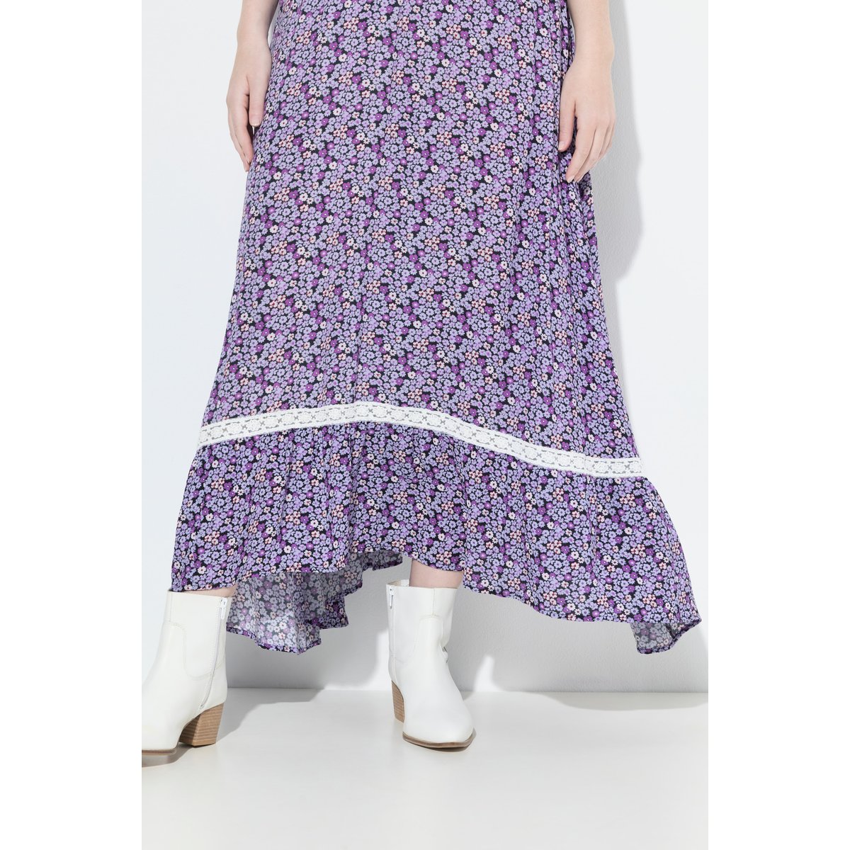 Jupe midi motif floral lavande, ULLA POPKEN