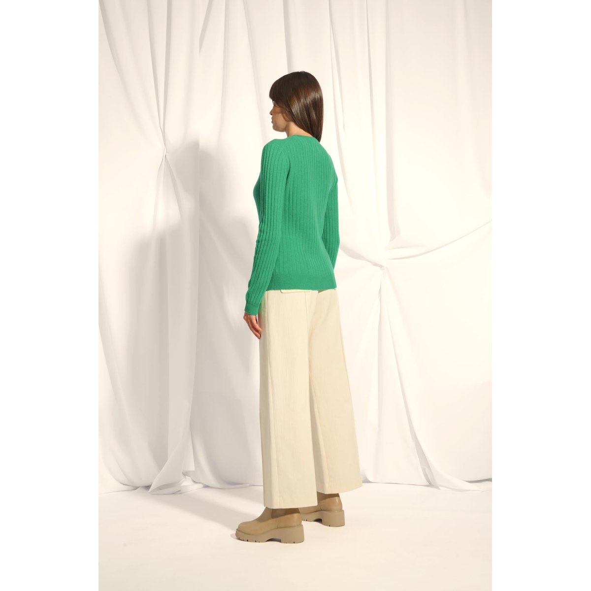 Pull Col Rond Menthe Avana vert, JUST CASHMERE