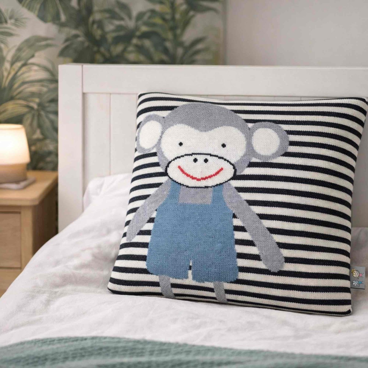 Taie de coussin en coton bio tricoté TRICOT gris, singe, SEVIRA KIDS