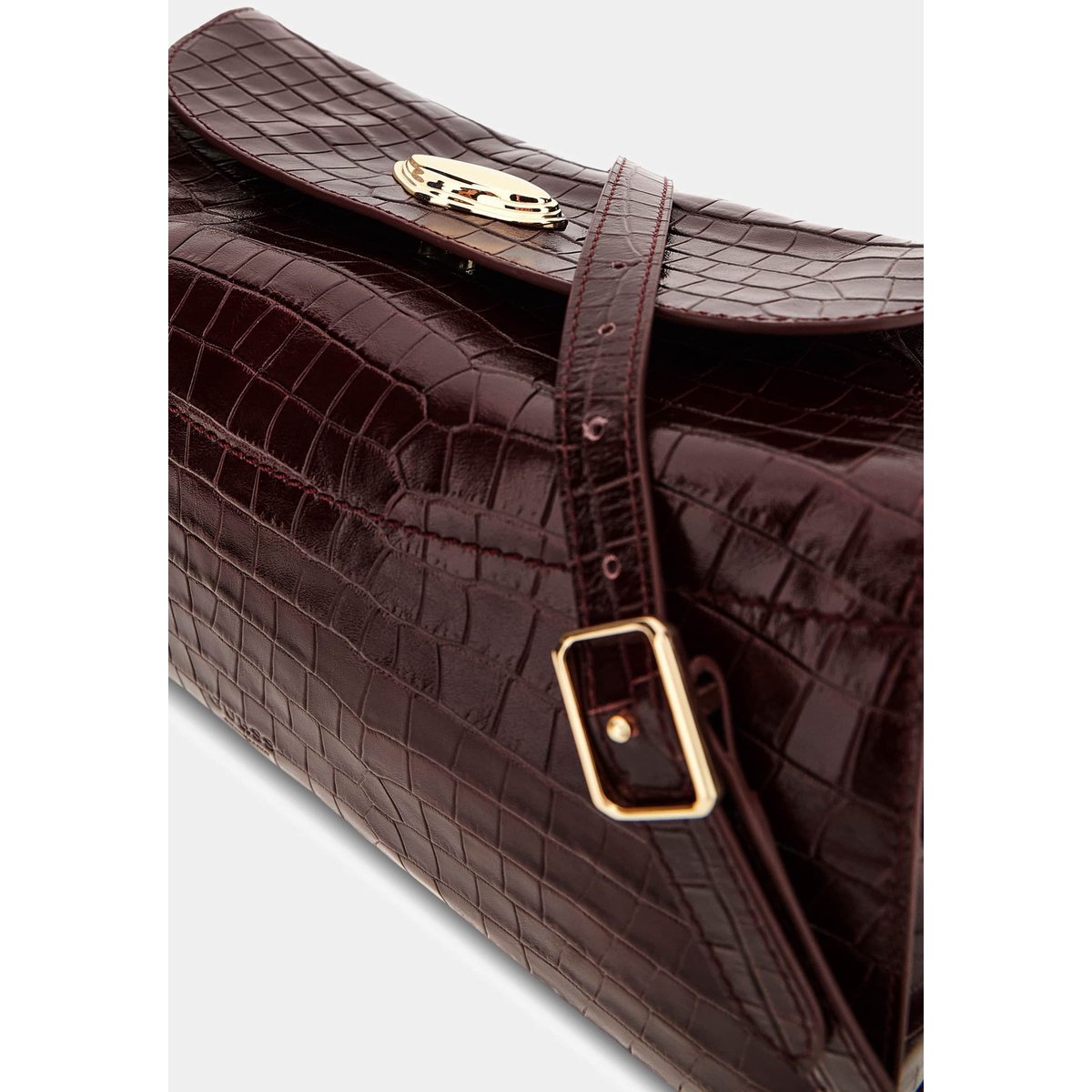 Sac Bandoulière En Cuir Véritable Leonie bordeaux, GUESS