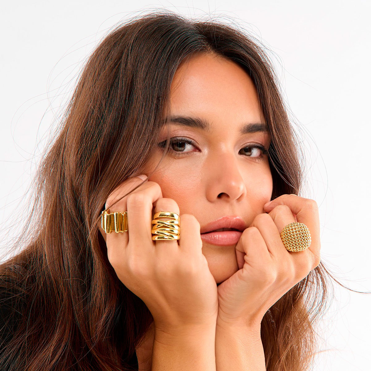 Bague carrée aux motifs alvéolés PHYLO doré, HIPANEMA