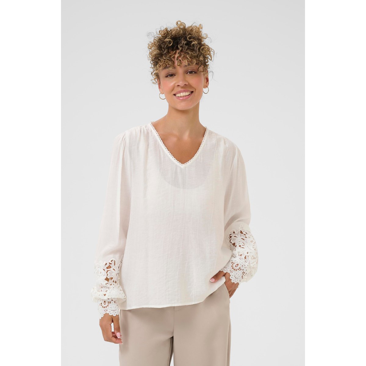Blouse à manches longues blanc snow white, CREAM