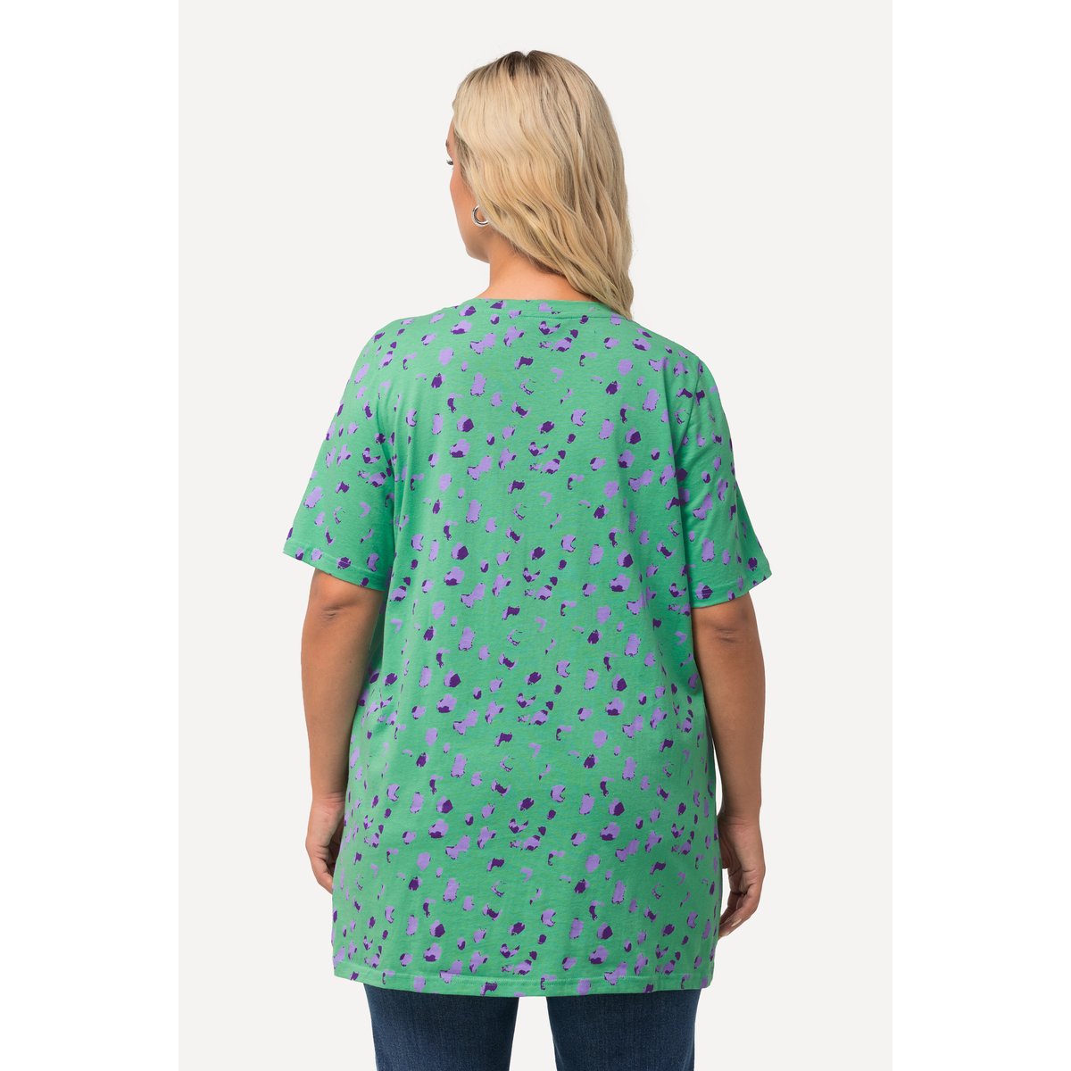 T-shirt long, motifs à pois, encolure carrée vert printanier, ULLA POPKEN