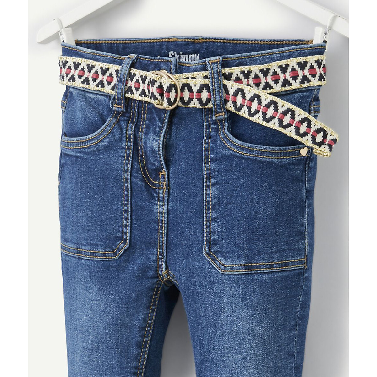 Jean skinny avce ceinture tréssée bleu jean, TAPE A L'OEIL