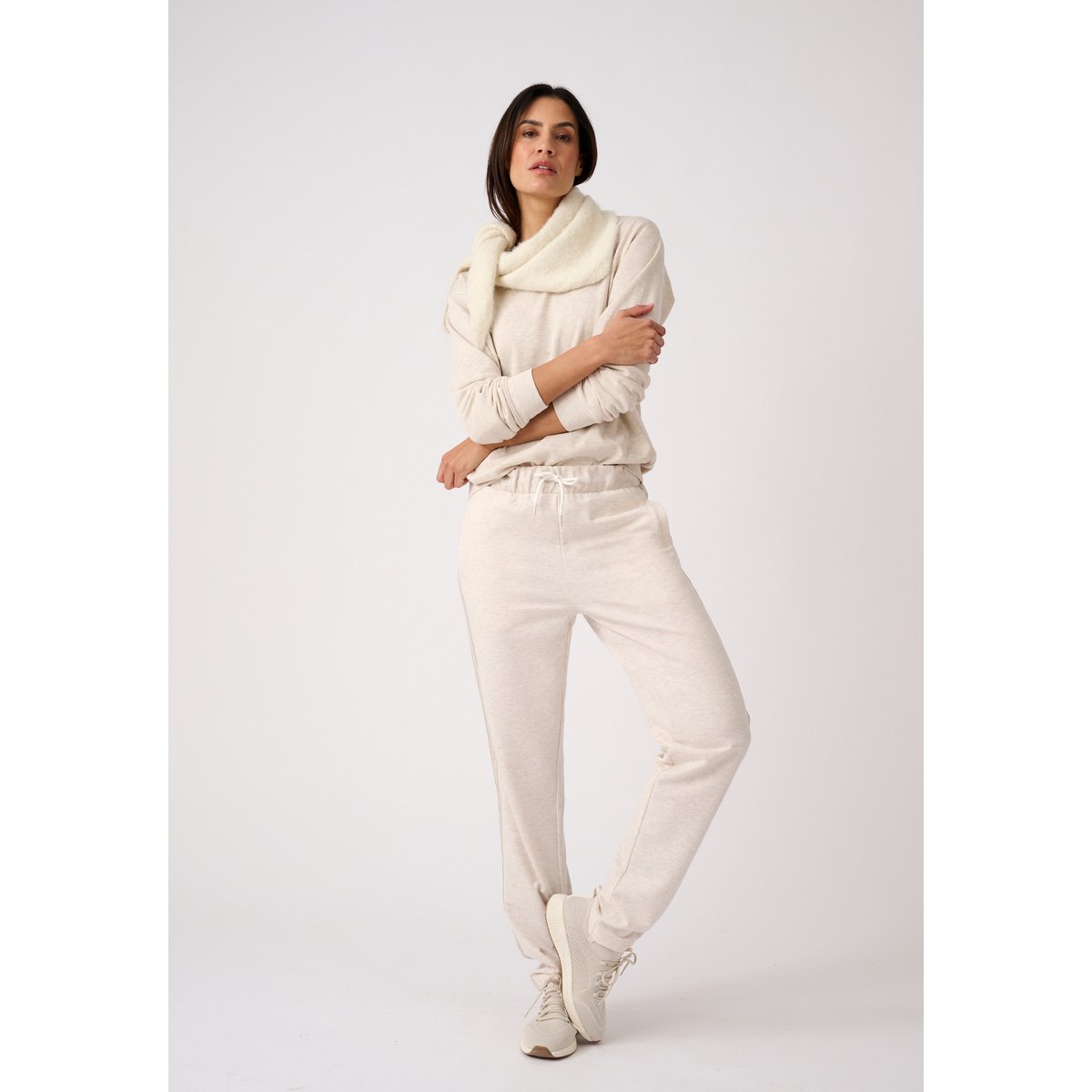 Sweat-shirt en molleton marron beige chiné, DAMART