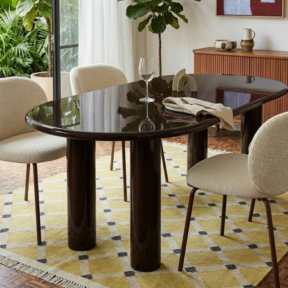 Table de séjour laquée brillante NORI marron, SORELH