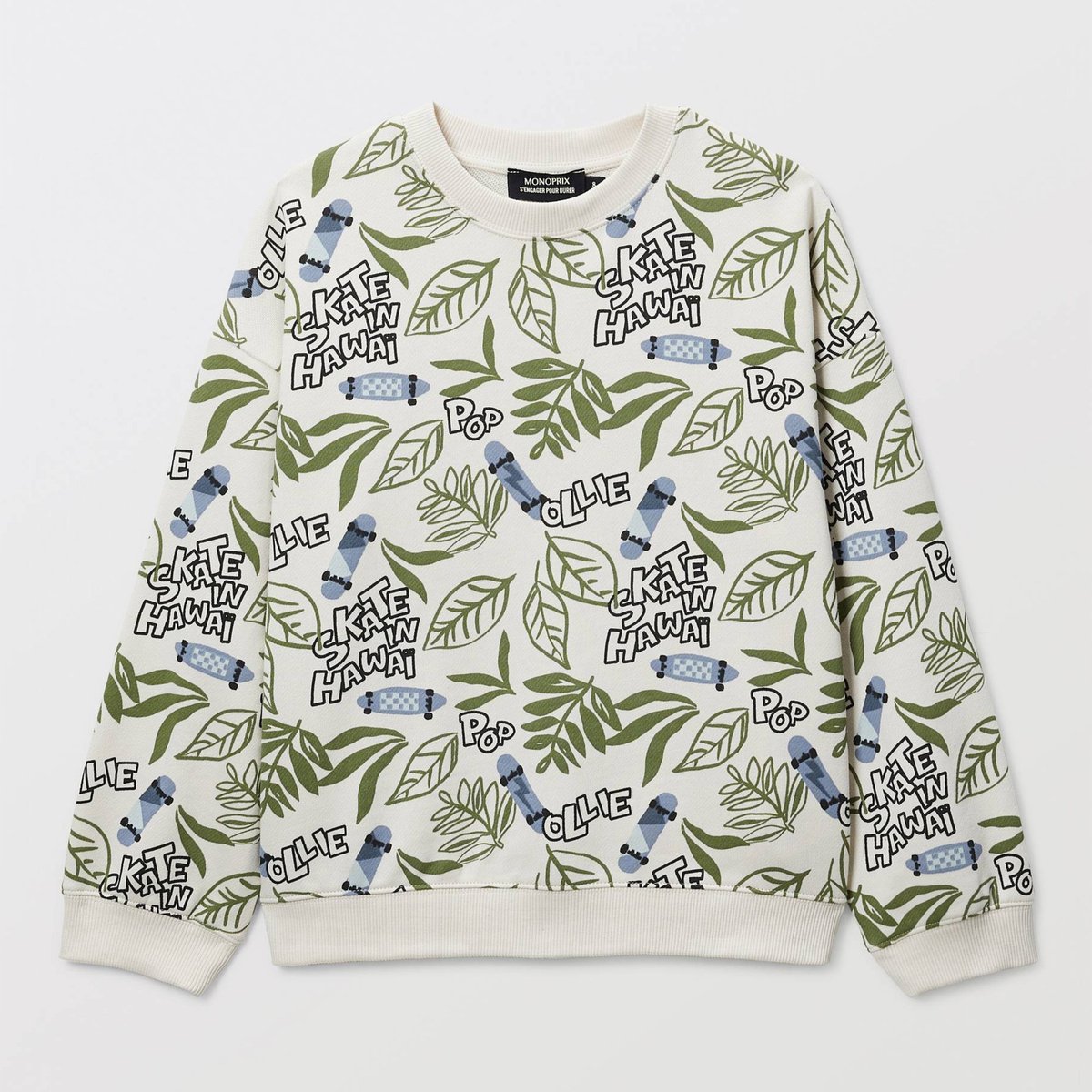 Sweat col rond imprimé en coton BIO GOTS naturel, MONOPRIX