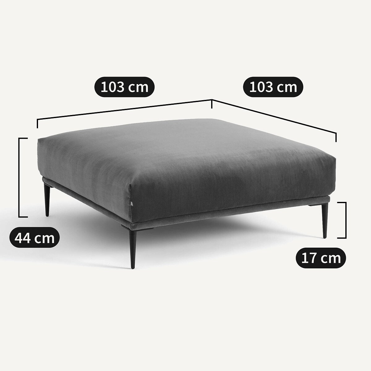 Oscar XL Velvet Footrest, Designed by Emmanuel Gallina shiitake gray, EMMANUEL GALLINA X AM.PM