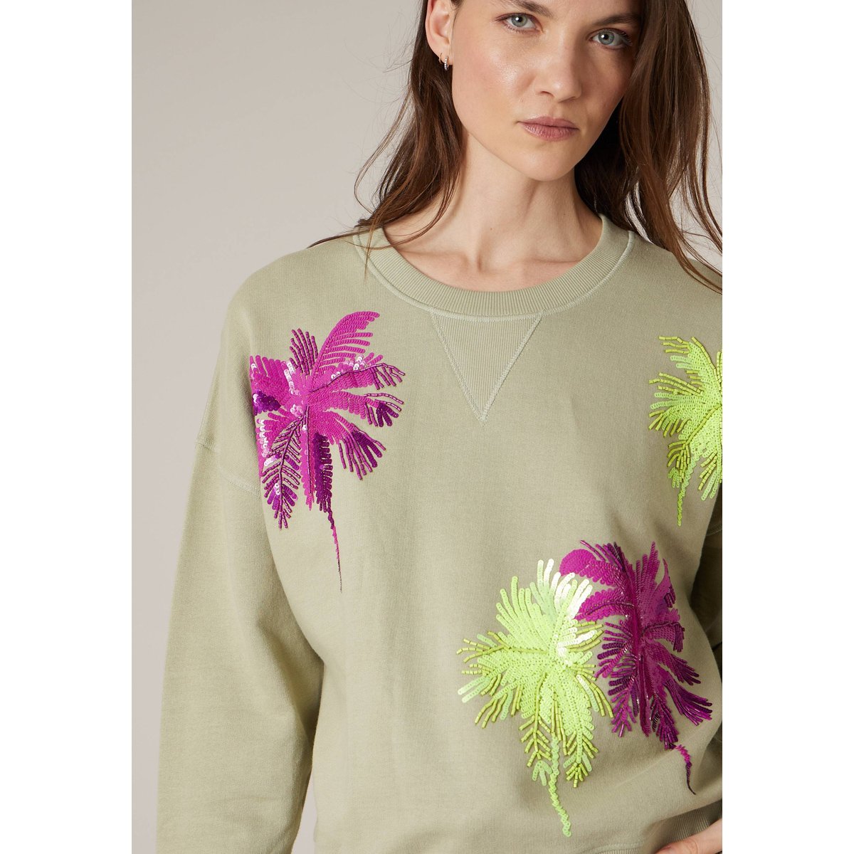 Sweat femme en 100% coton LAUVANA light tilleul, DEELUXE