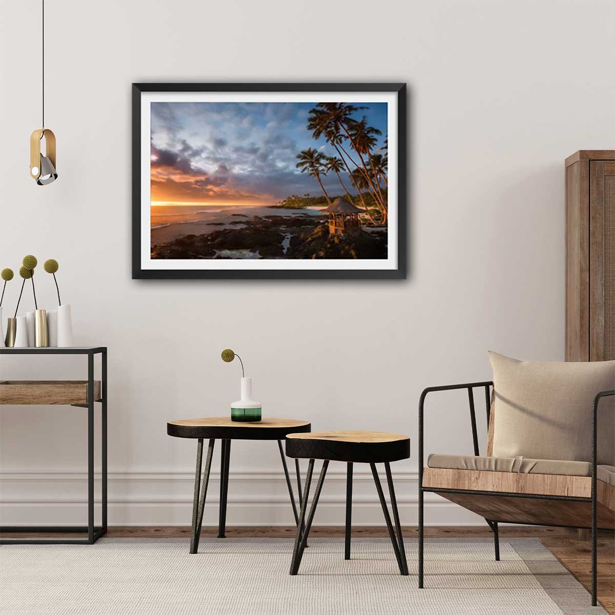 Affiche paysage paradis beach affiche + cadre en bois - noir, HEXOA