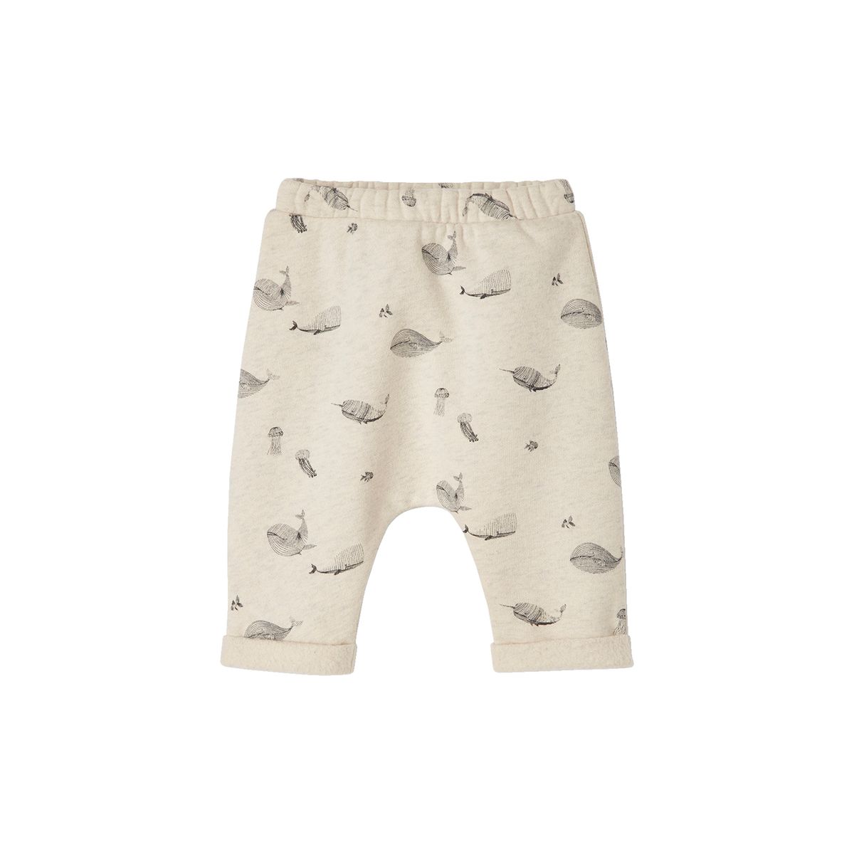 Pantalon naissance en molleton beige chiné aop baleine, VERTBAUDET