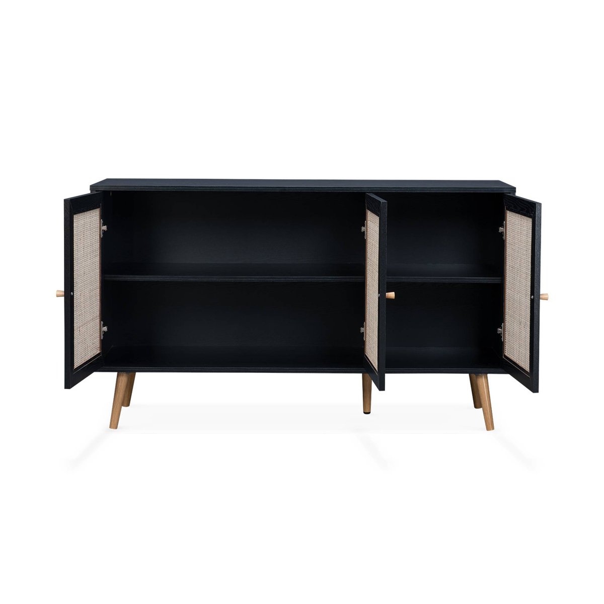 Buffet scandinave décor bois et cannage 3 portes 120cm BOHÈME naturel, SWEEEK