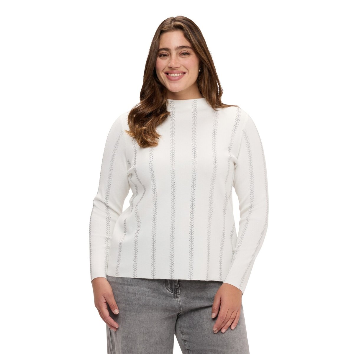 Pull avec broderie à rayures hotfix blanc, FIORELLA RUBINO
