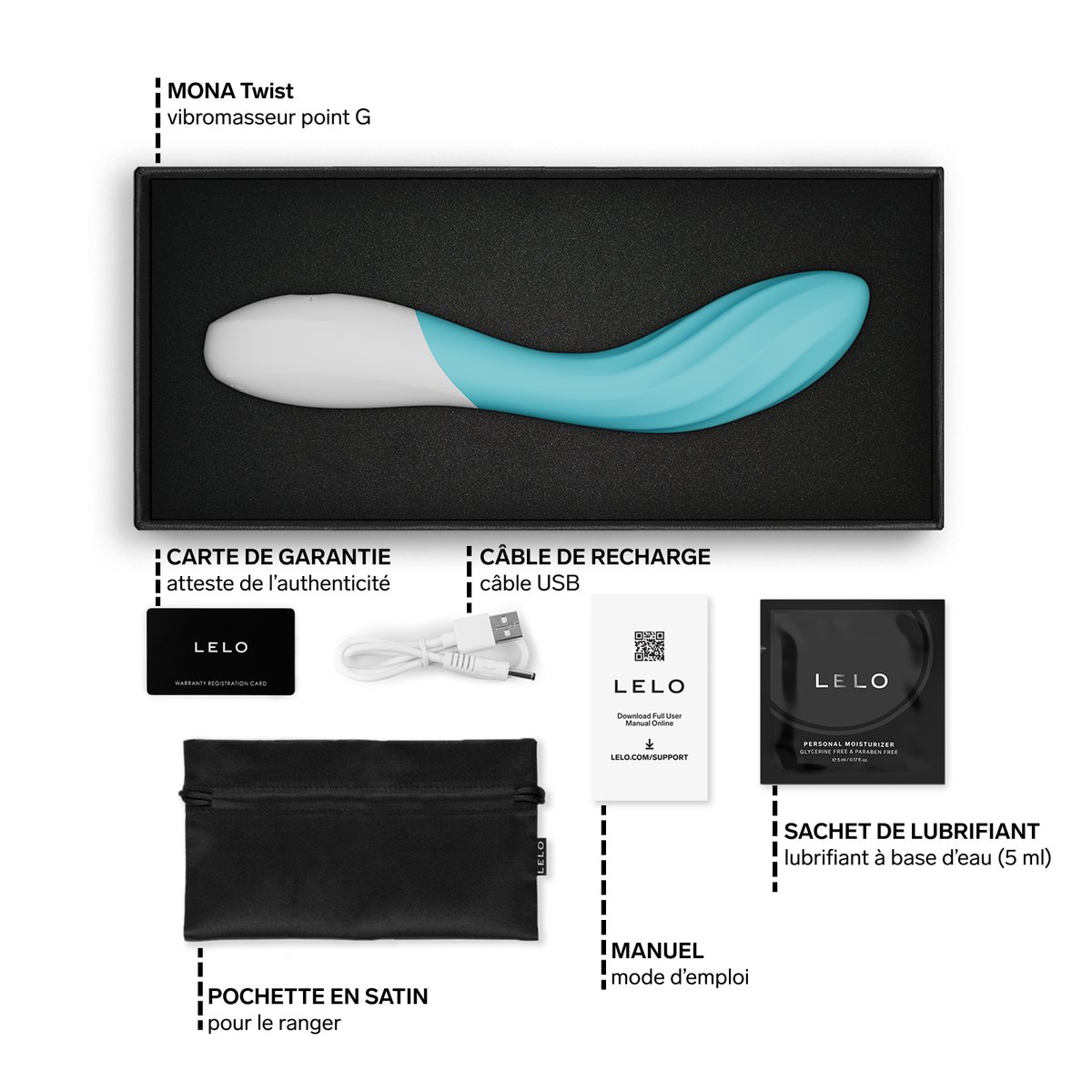LELO MONA Twist Stimulateur Point G Vibromasseur 16 Niveaux, Soft Pink aqua, LELO