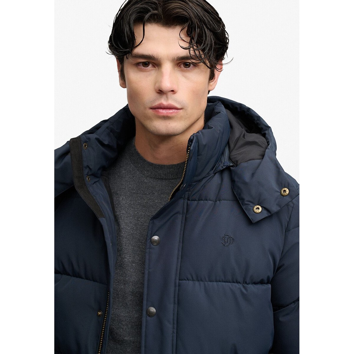 Piumino di alta qualità, con cappuccio rimovibile blu marino, SUPERDRY