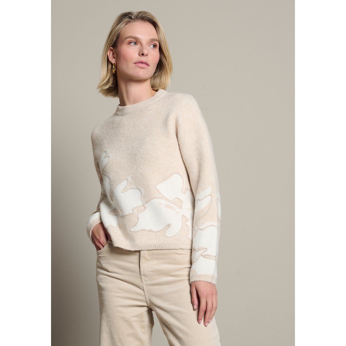 Pull jacquard floral lt beige, LOLALIZA
