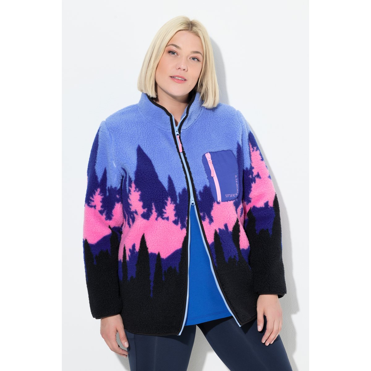 Veste en polaire motif montagne bleu nuages, ULLA POPKEN