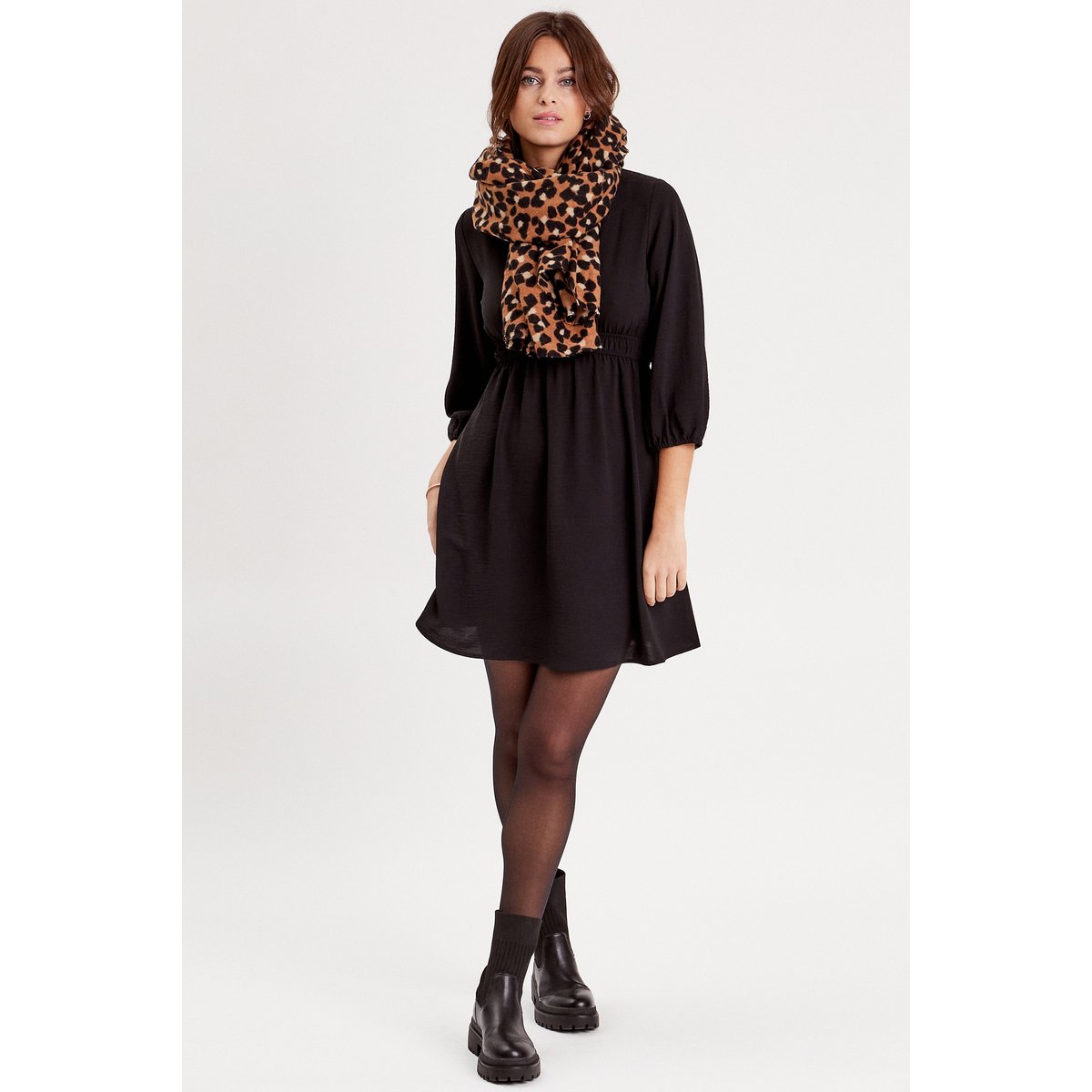Robe évasée manches 3/4 noir, CACHE CACHE