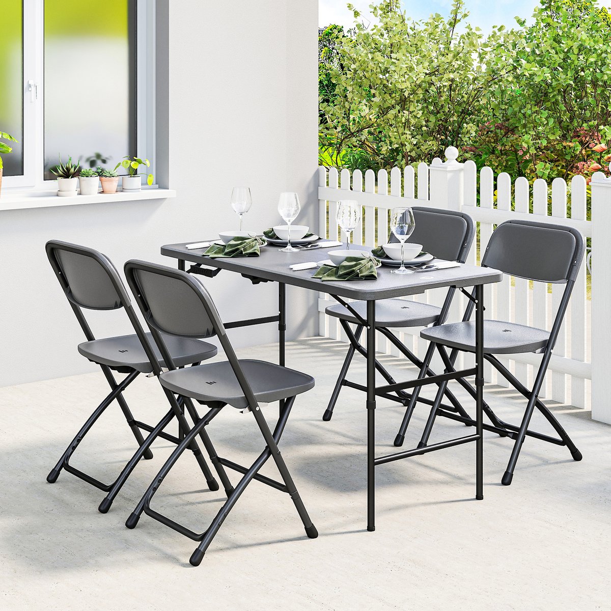 Salon de jardin pliable 4 places gris, OUTSUNNY