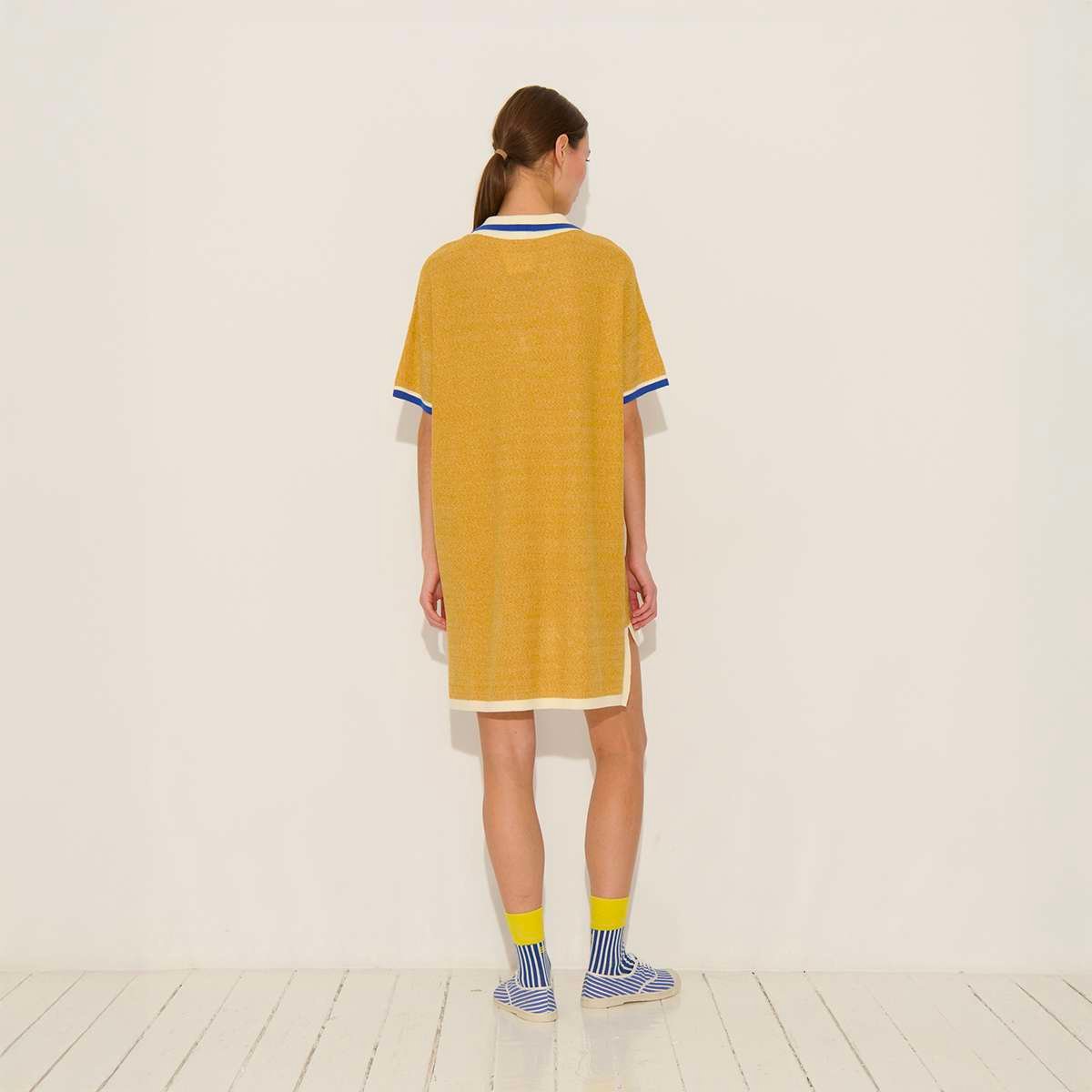Robe polo courte en coton et lin PETERSON ivoire-caramel, BENSIMON