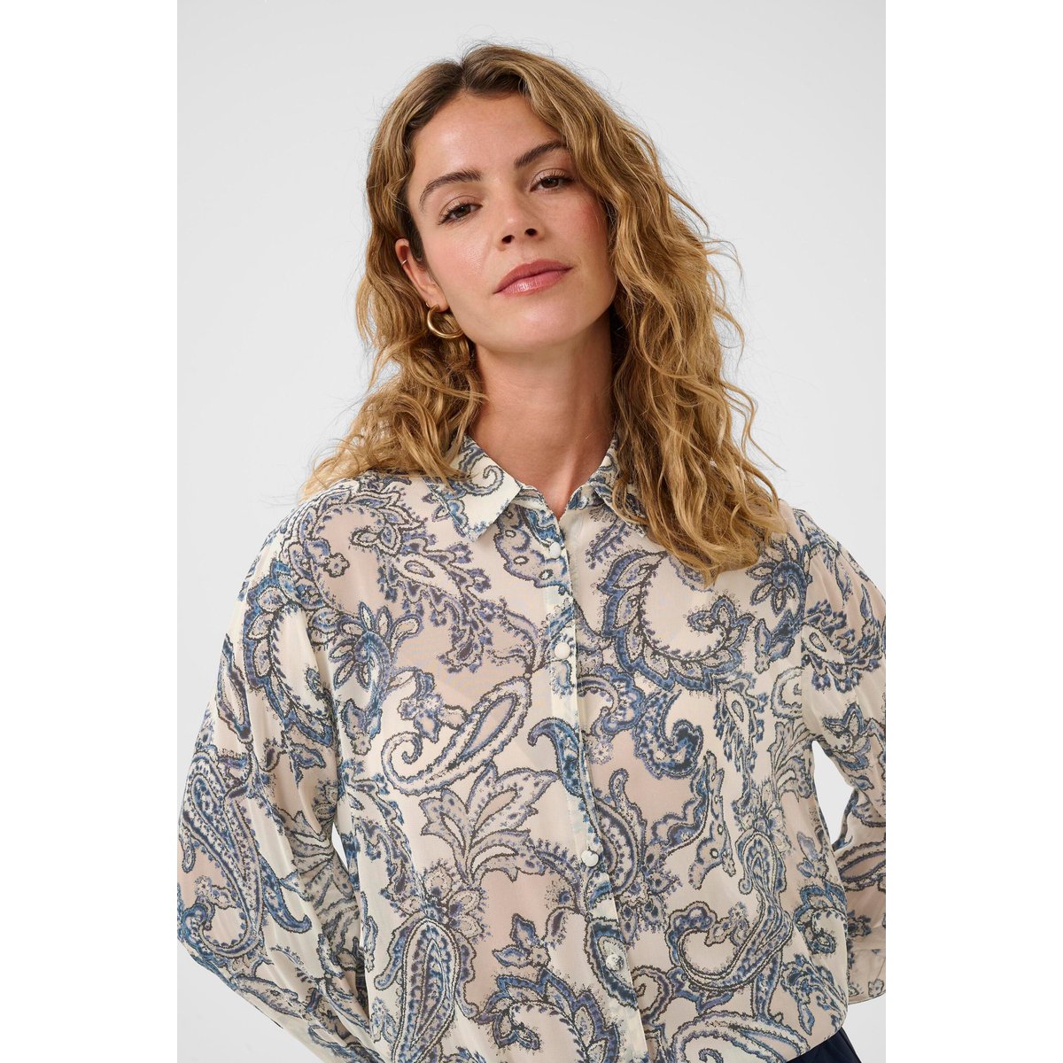 Chemise à manches longues imprimé café pailsey print, CREAM