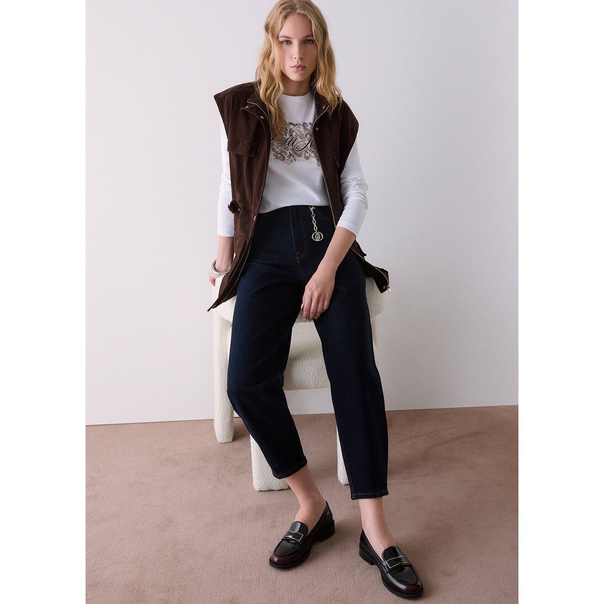 Jean boyfriend taille haute délavage normal, LIU JO