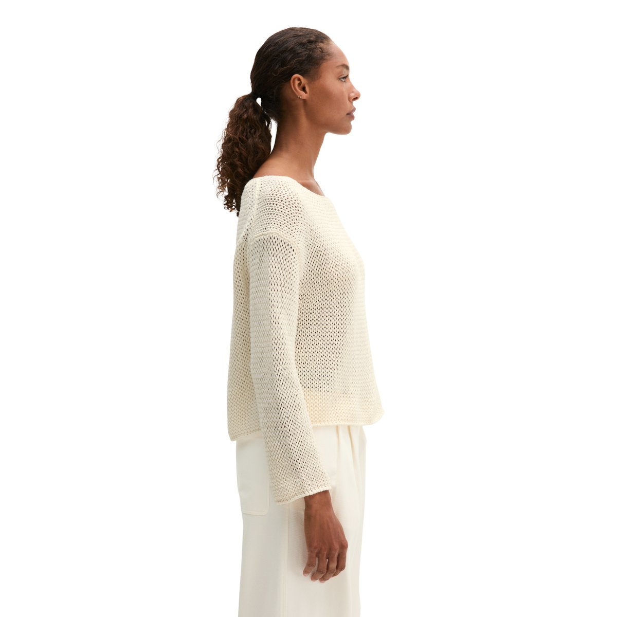 Pull en vrac en mélange de lin et de coton blanc naturel, MARC O'POLO