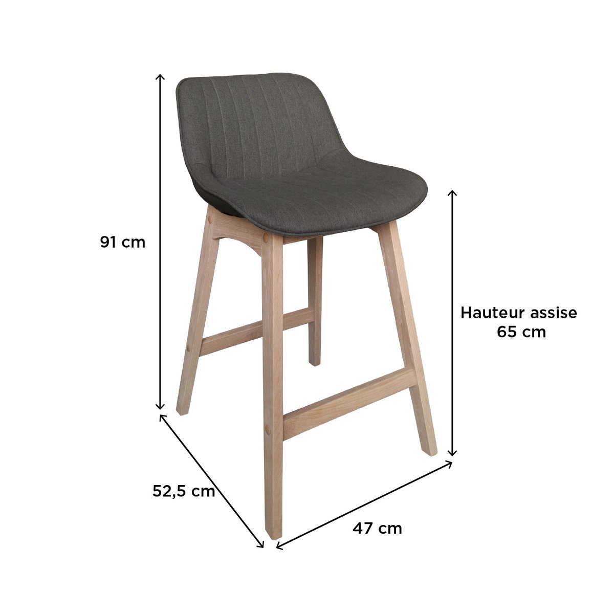 Lot de chaises d'îlot et bar en chêne et assise tissu 65cm MELLOW | Lot de 8 gris foncé, MOB IN